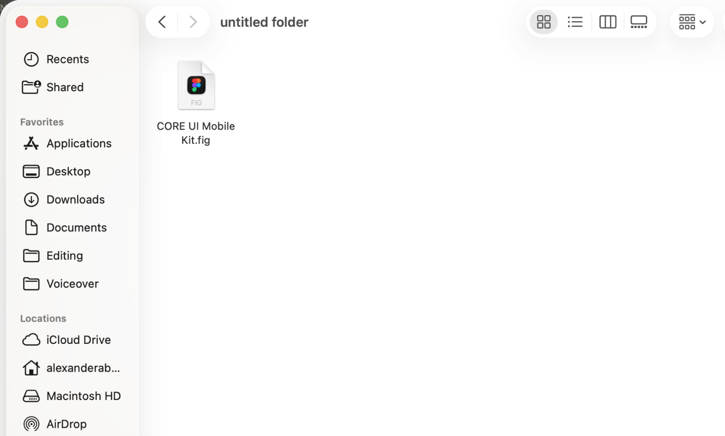 The CORE Mobile UI Kit file in a Finder window
